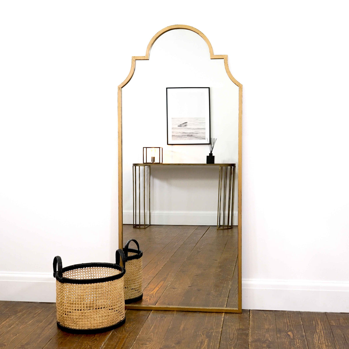 Alexandria - Miroir industriel en métal doré arche pleine longueur 159cm x 70cm