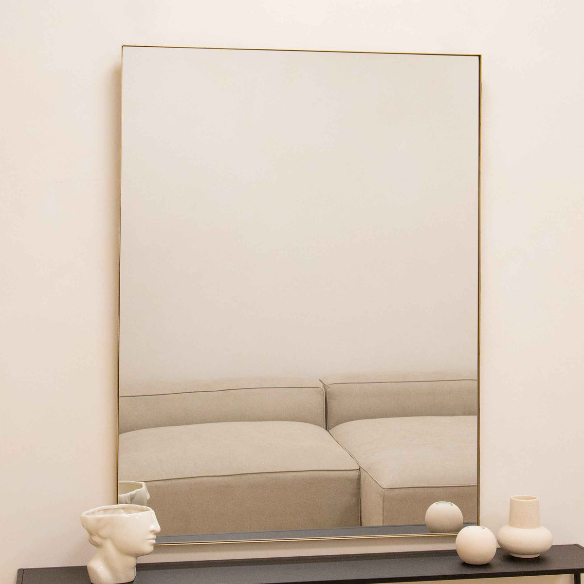 Theo - Grand miroir mural rectangulaire en métal doré 120 cm x 90 cm