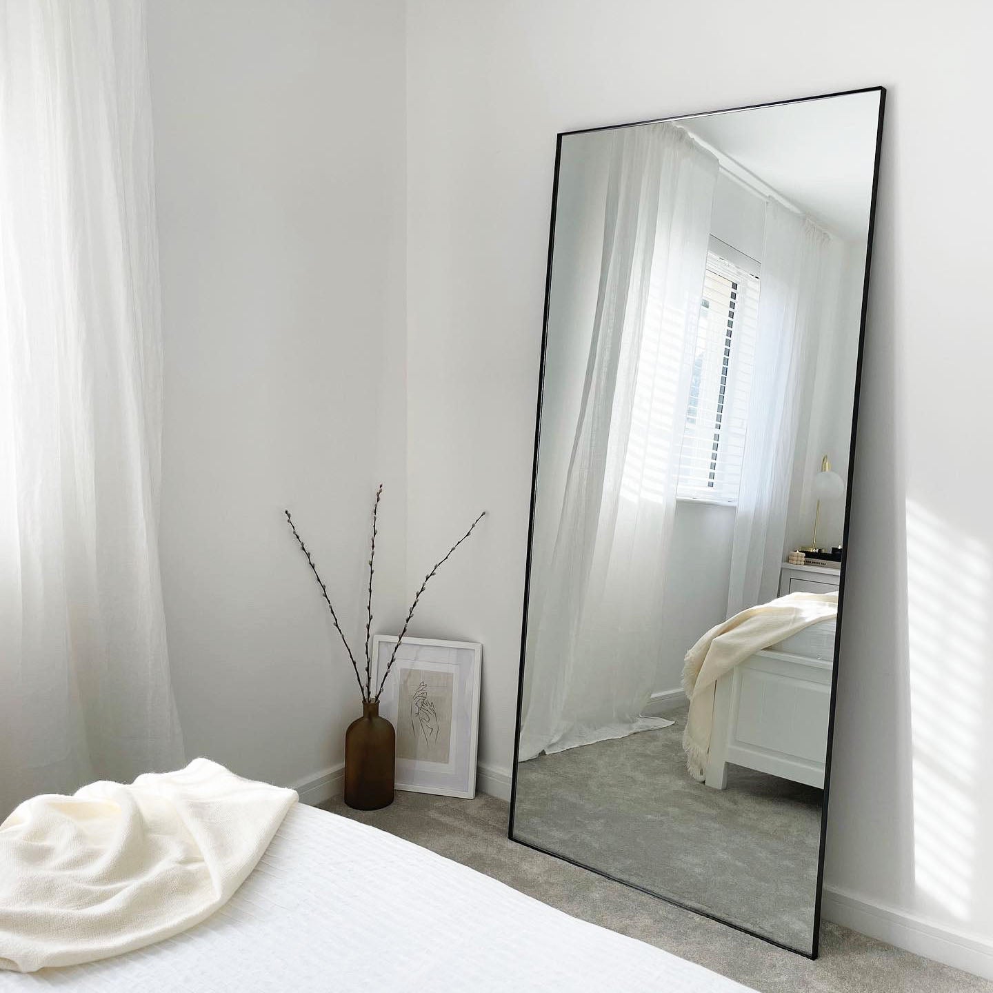 Theo - Miroir Rectangulaire Métallique Noir Grand Format 179cm x 80cm Pleine Longueur