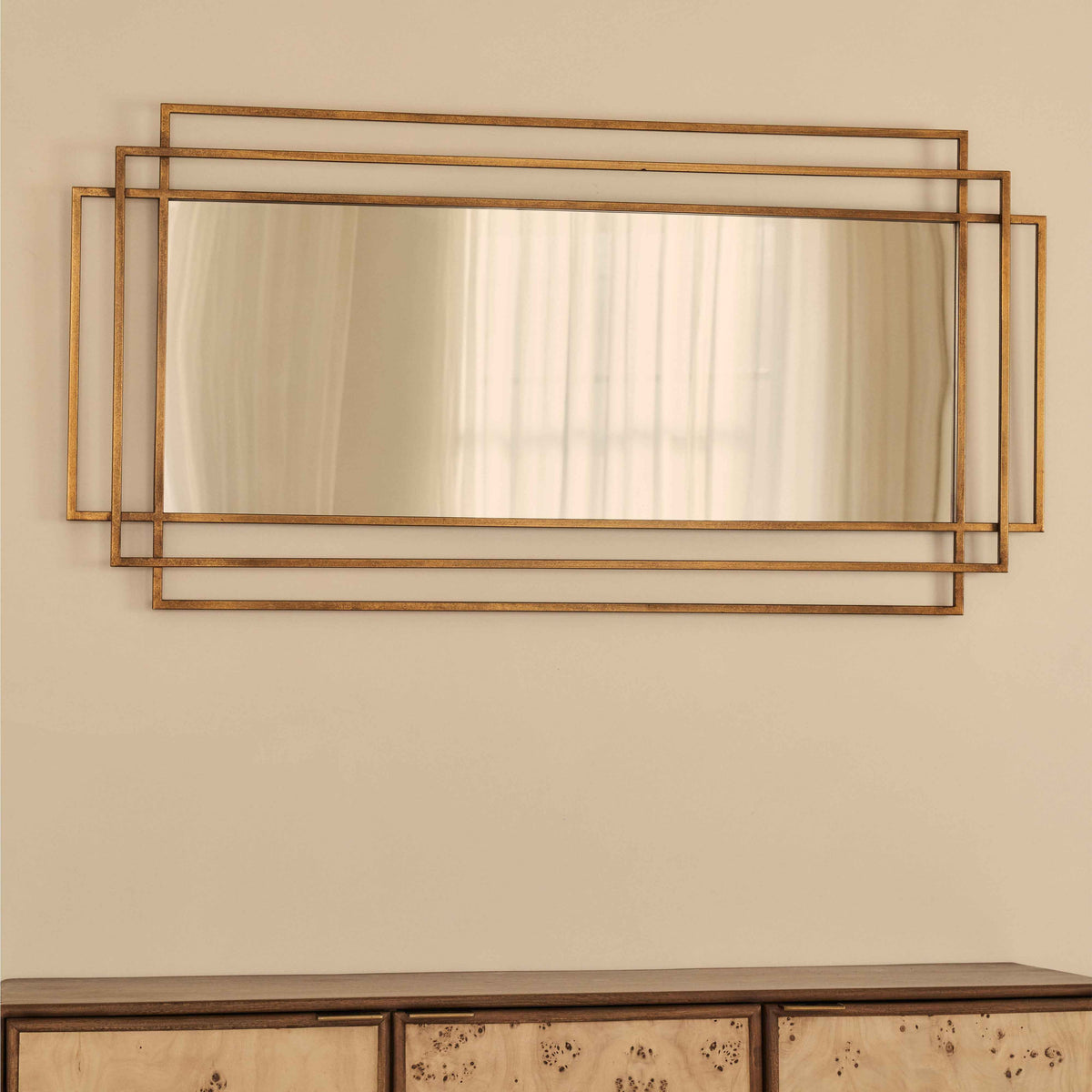 Amalfi - Grand miroir rectangulaire en métal doré 140 cm x 70 cm