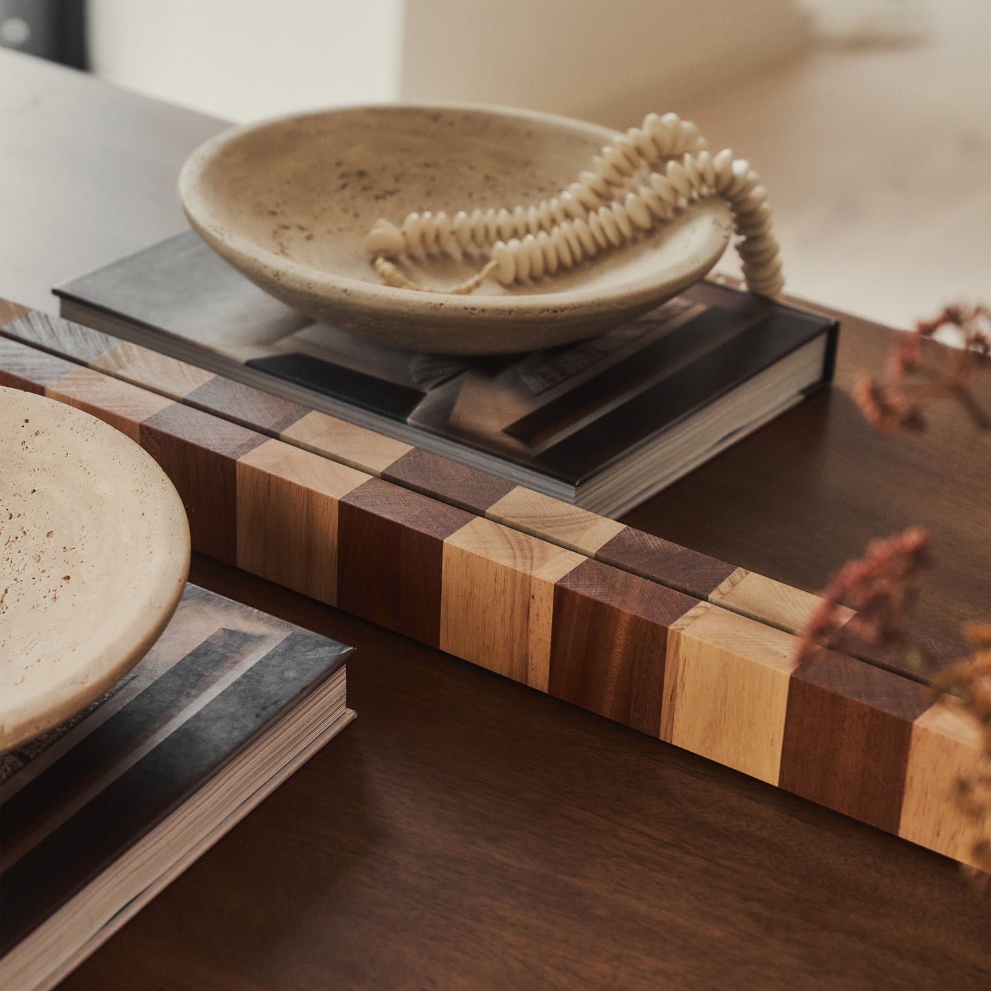 Tessera - Miroir Rectangulaire en Bois à Damier Bois Foncé et Bois Clair 120cm x 80cm