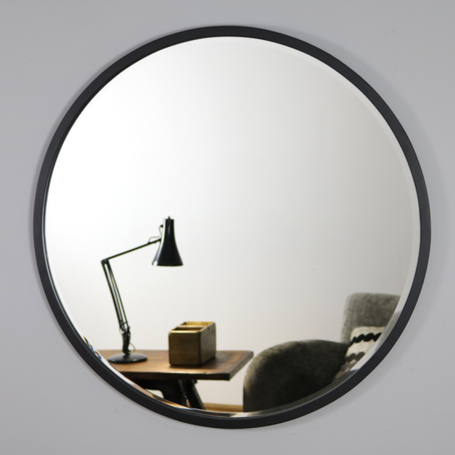 Higgins - Miroir Mural Rond Moderne en Métal Noir 100cm x 100cm