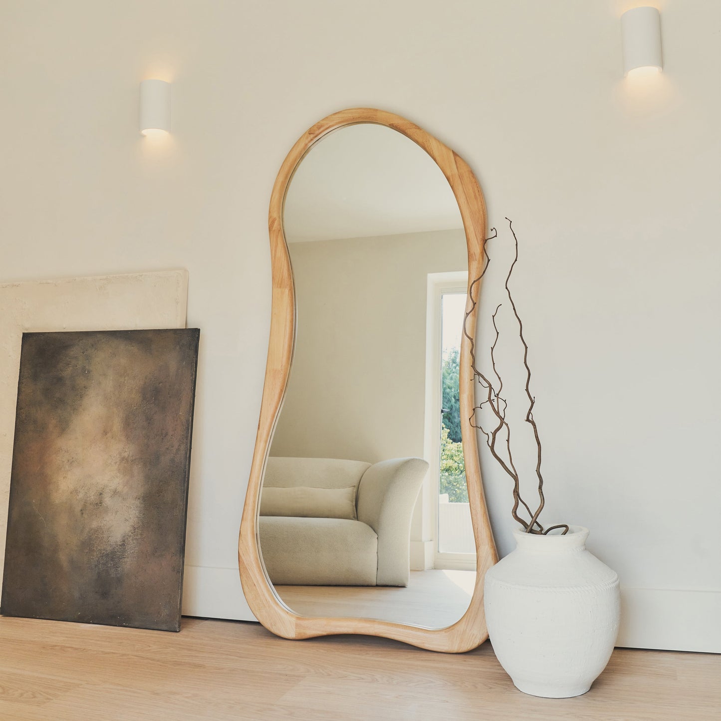 Arcurva - Grand miroir irrégulier en bois clair pleine longueur 170 cm x 85 cm