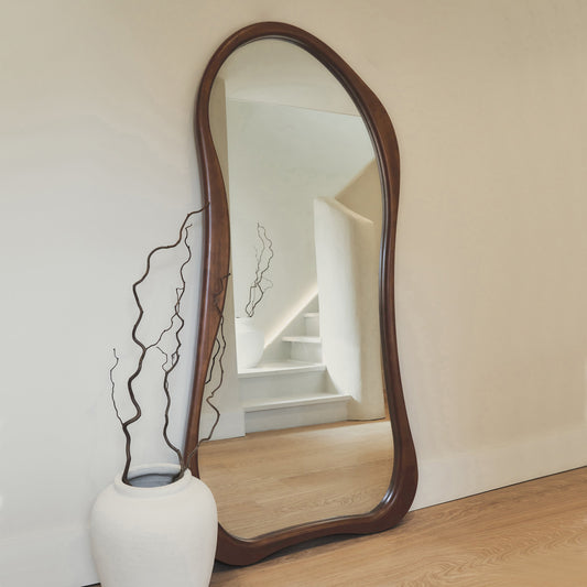 Arcurva - Grand miroir irrégulier en bois foncé pleine longueur 170cm x 85cm