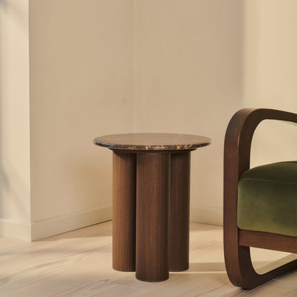 Trivium - Table d'Appoint Ronde en Bois Foncé Dark Emperador Premium