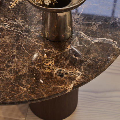 Trivium - Table Basse Ronde en Bois Foncé Dark Emperador Premium