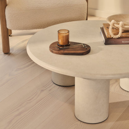 Alina - Grande table basse ronde en bois et béton