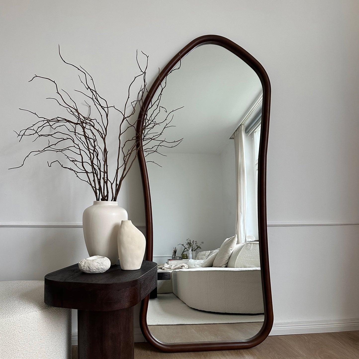 Aaliyah - Miroir irrégulier en bois foncé pleine longueur 180cm x 80cm