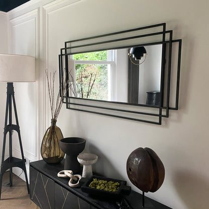 Amalfi - Grand miroir rectangulaire métal noir 140 cm x 70 cm