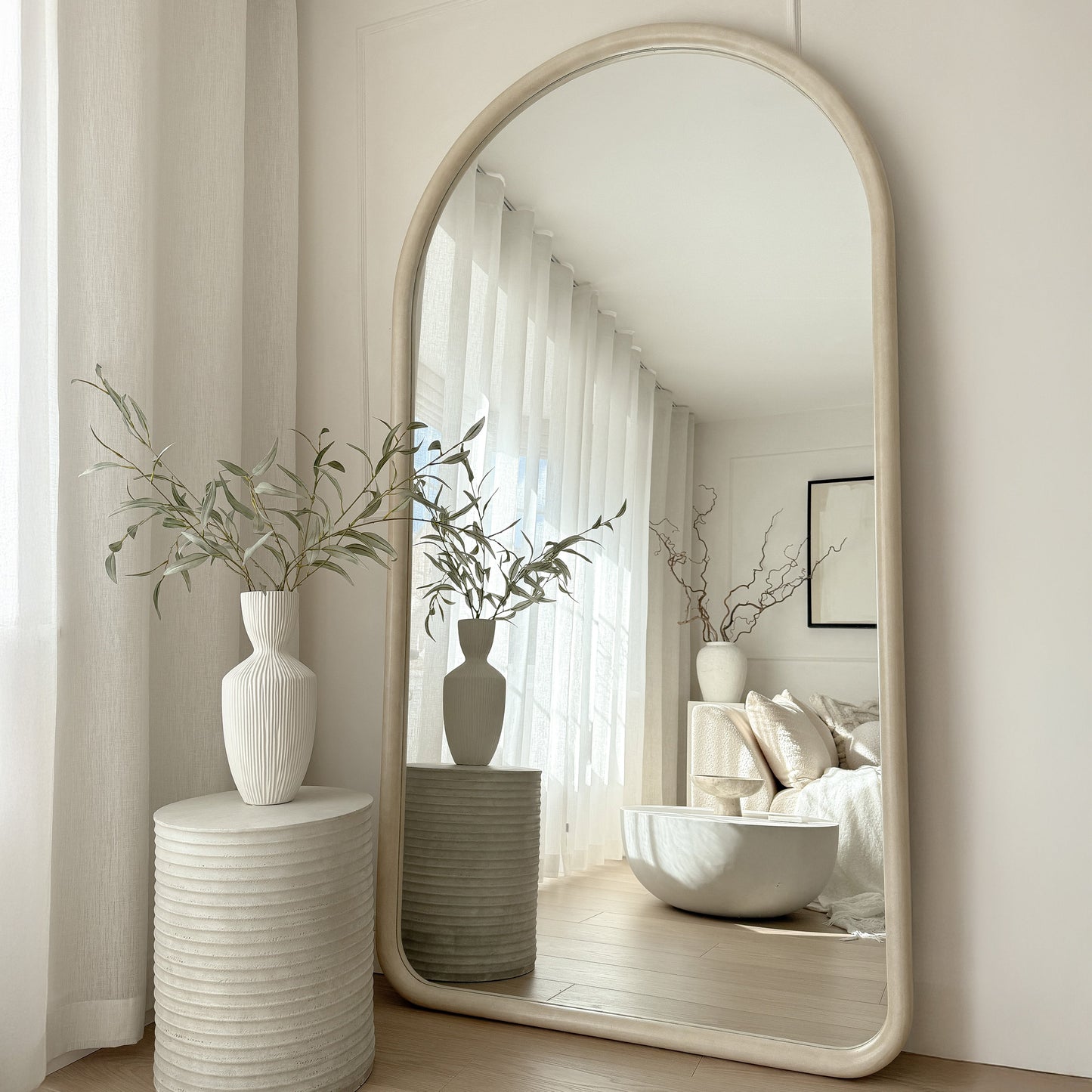 Amora - Miroir en béton extra grand, plein pied, arche, 190 cm x 100 cm