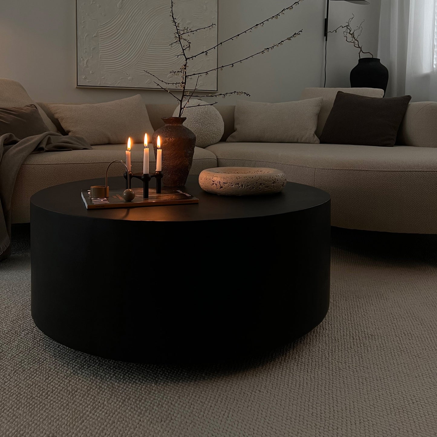 Angelo - Table Basse Ronde Minimaliste Onyx Grande