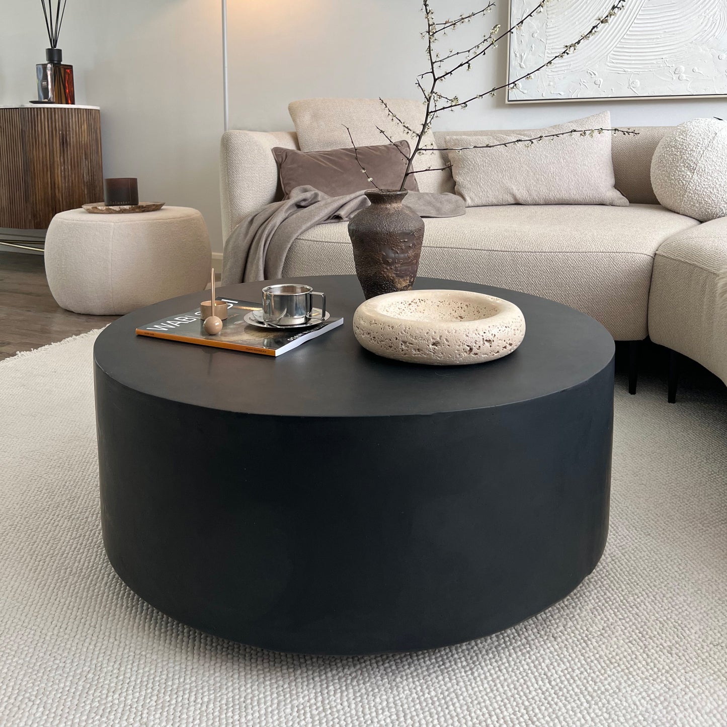 Angelo - Table Basse Ronde Minimaliste Onyx Grande