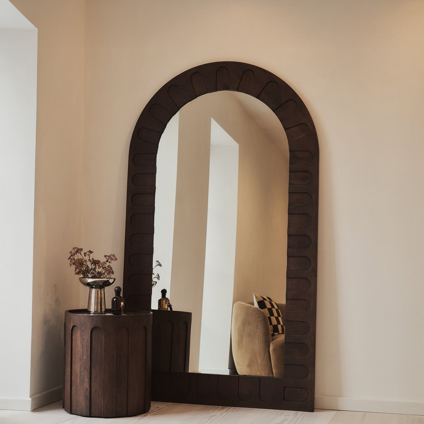Valor - Miroir Arqué Premium Extra Large en Bois Foncé 190cm x 110cm