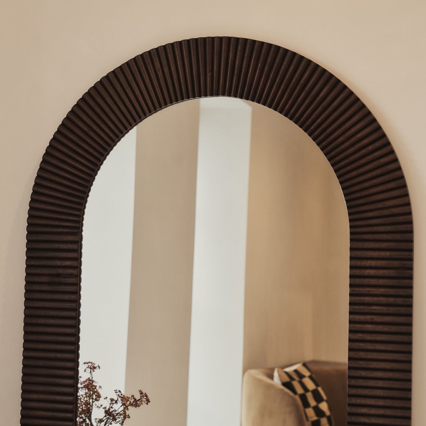 Sloane - Grand Miroir Arqué Premium en Bois Foncé 180cm x 100cm