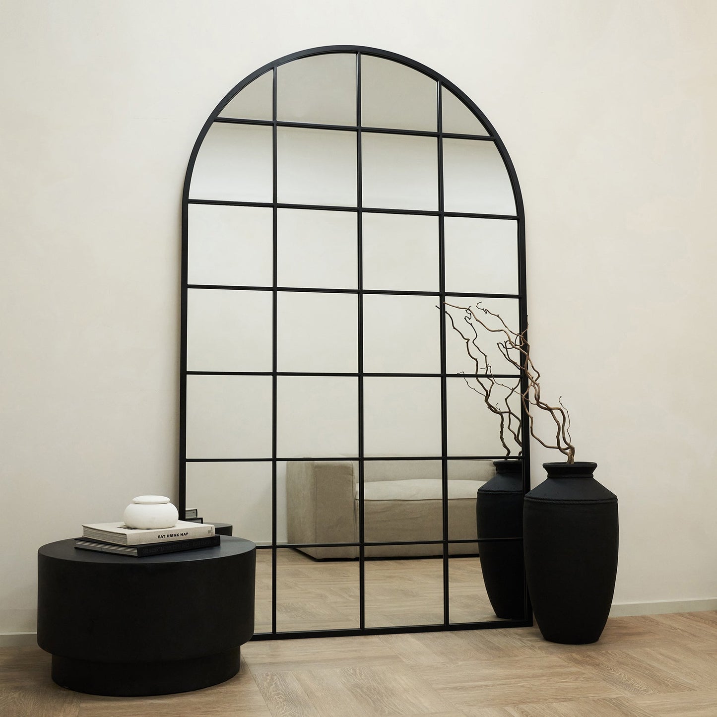 Brooklyn - Miroir Métallique Arqué Noir Extra Large Pleine Longueur 200cm x 120cm