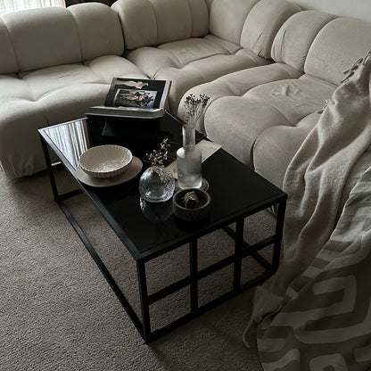 Brooklyn - Table basse rectangulaire moderne noire avec miroir teinté grand format