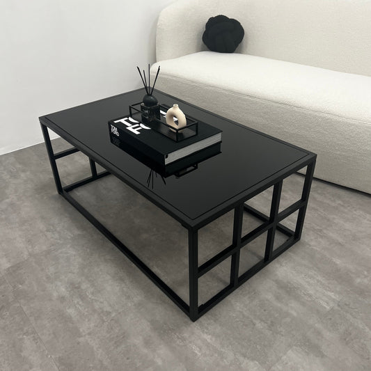 Brooklyn - Table basse rectangulaire moderne noire avec miroir teinté grand format