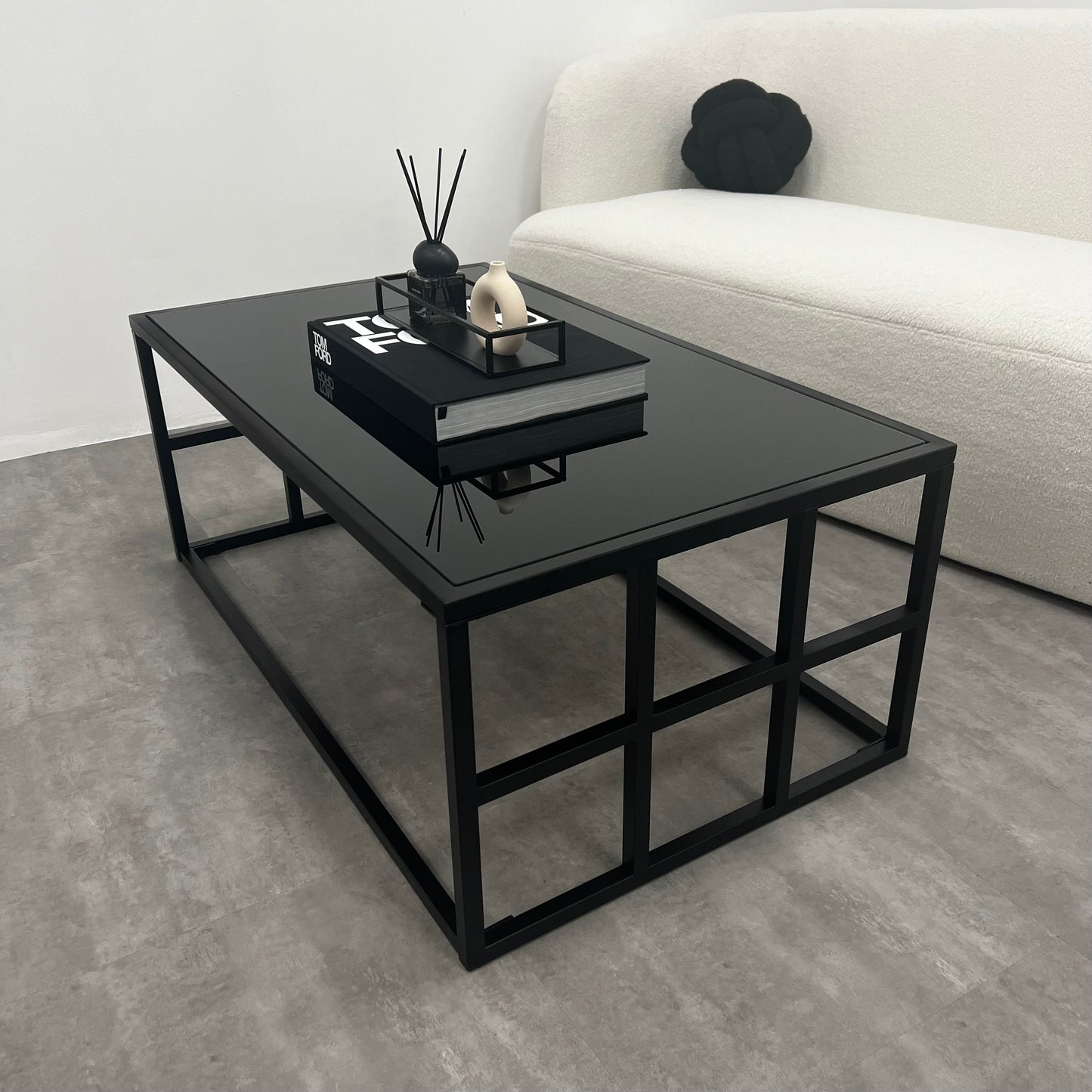 Brooklyn - Table basse rectangulaire moderne noire avec miroir teinté grand format