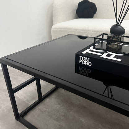 Brooklyn - Table basse rectangulaire moderne noire avec miroir teinté grand format