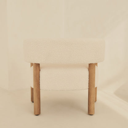 Cara - Fauteuil d'Accent en Bouclé Ivoire et Bois Chaud