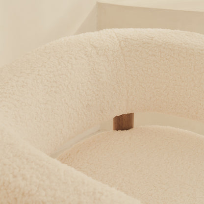 Cara - Fauteuil d'Accent en Bouclé Ivoire et Bois Chaud