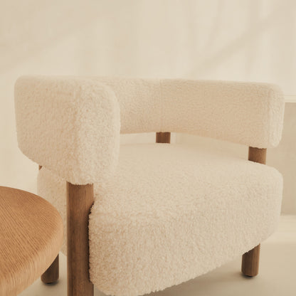 Cara - Fauteuil d'Accent en Bouclé Ivoire et Bois Chaud