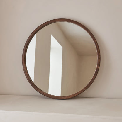 Arden - Miroir mural rond en bois foncé 70 cm x 70 cm