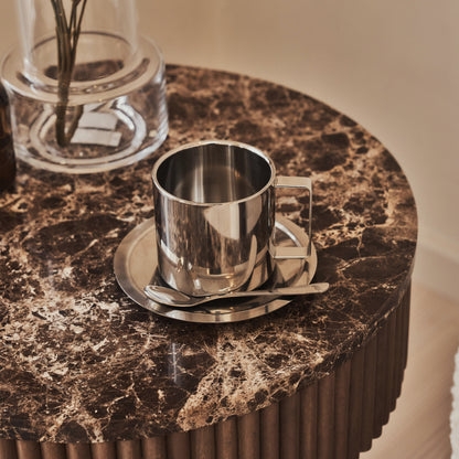 Sloane - Table d'Appoint Ronde en Marbre Dark Emperador et Bois Chaud Premium