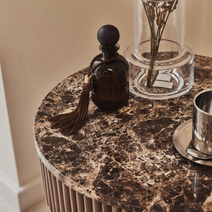 Sloane - Table d'Appoint Ronde en Marbre Dark Emperador et Bois Chaud Premium
