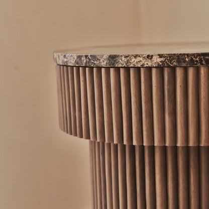Sloane - Table d'Appoint Ronde en Marbre Dark Emperador et Bois Chaud Premium