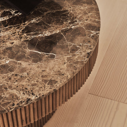 Sloane - Table basse ronde en marbre Dark Emperador et bois chaud premium