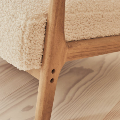 Hudson - Fauteuil d'Appoint en Bouclé Ivoire et Bois Chaud