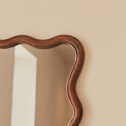 Marea - Miroir rétro ondulé en bois foncé, pleine longueur 170cm x 80cm