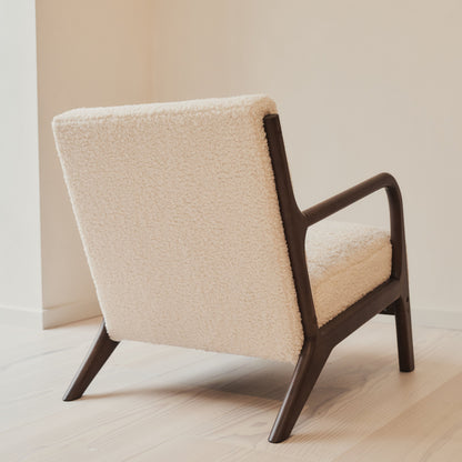 Hudson - Fauteuil d'Appoint en Bouclé Ivoire et Bois Foncé