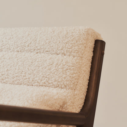 Hudson - Fauteuil d'Appoint en Bouclé Ivoire et Bois Foncé