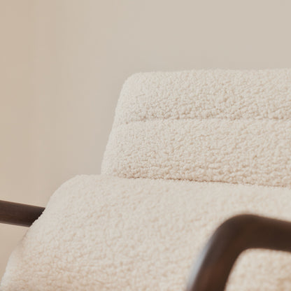 Hudson - Fauteuil d'Appoint en Bouclé Ivoire et Bois Foncé