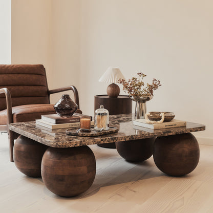 Melrose - Table basse rectangulaire premium en bois foncé avec marbre Dark Emperador