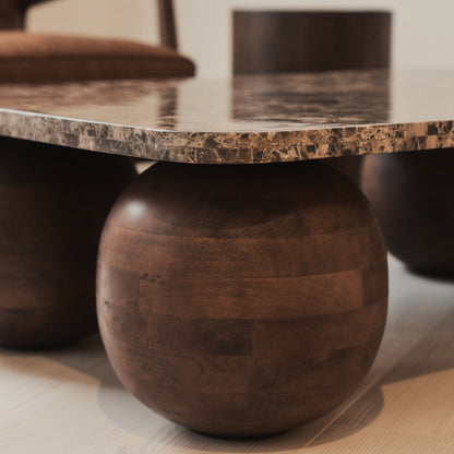 Melrose - Table basse rectangulaire premium en bois foncé avec marbre Dark Emperador