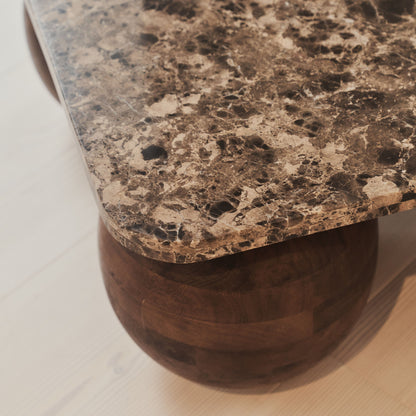 Melrose - Table basse rectangulaire premium en bois foncé avec marbre Dark Emperador