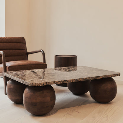 Melrose - Table basse rectangulaire premium en bois foncé avec marbre Dark Emperador