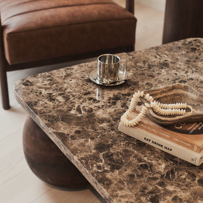 Melrose - Table basse carrée premium en bois foncé avec marbre Dark Emperador
