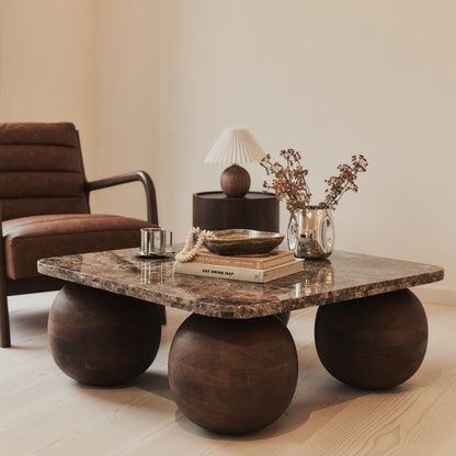 Melrose - Table basse carrée premium en bois foncé avec marbre Dark Emperador
