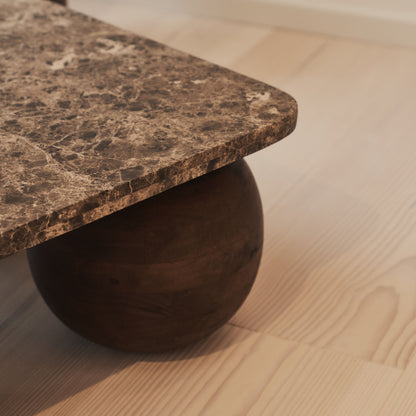Melrose - Table basse carrée premium en bois foncé avec marbre Dark Emperador