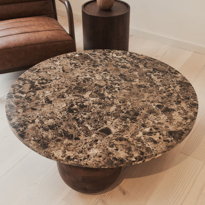 Melrose - Table basse ronde premium en bois foncé et marbre Dark Emperador