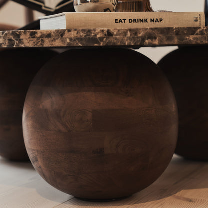 Melrose - Table basse ronde premium en bois foncé et marbre Dark Emperador