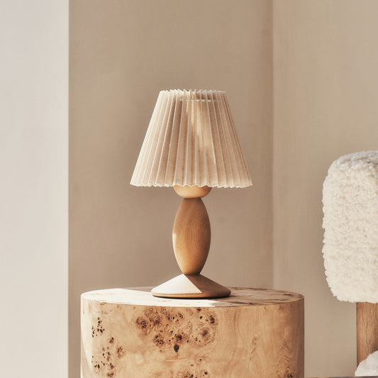 Elba - Lampe de Table avec Abat-Jour Plissé Bois Chaud
