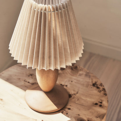 Elba - Lampe de Table avec Abat-Jour Plissé Bois Chaud