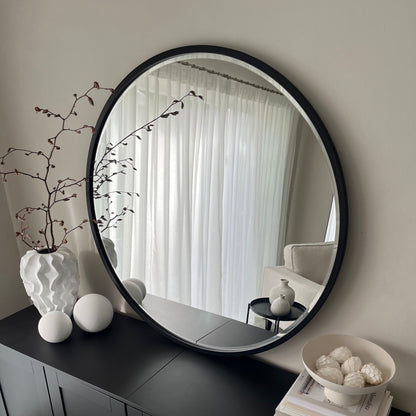 Higgins - Miroir Mural Rond Moderne en Métal Noir 100cm x 100cm
