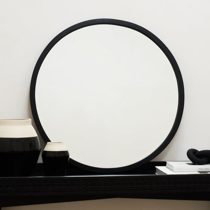 Higgins - Miroir Mural Rond Moderne en Métal Noir 60cm x 60cm