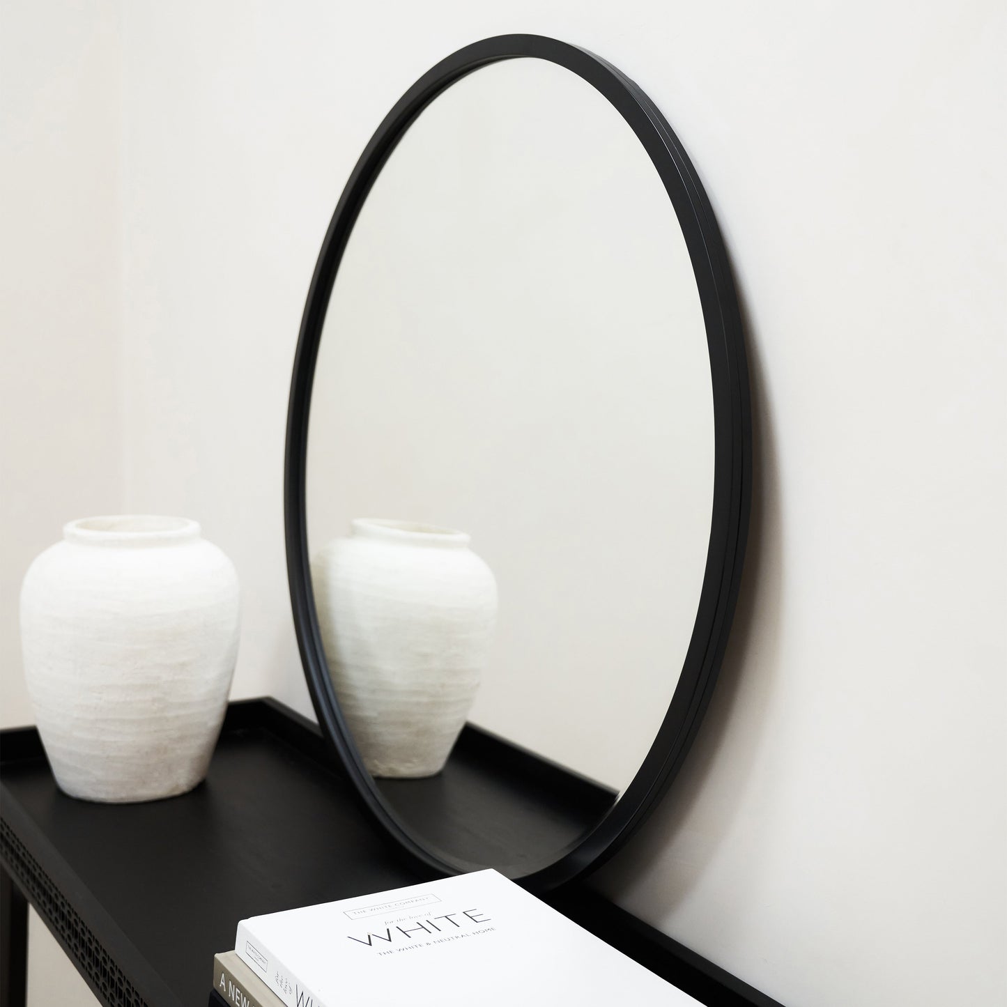 Higgins - Miroir Mural Rond Moderne en Métal Noir 60cm x 60cm